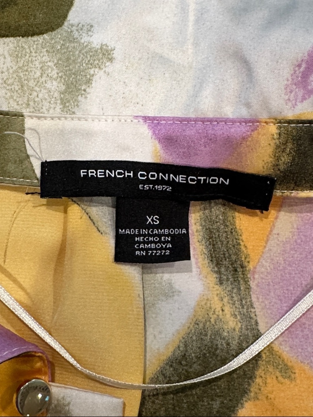 French Connection Sz XS Yellow, Olive & Lilac Abstract Button-Front Dress • NWT! - Picture 10 of 12